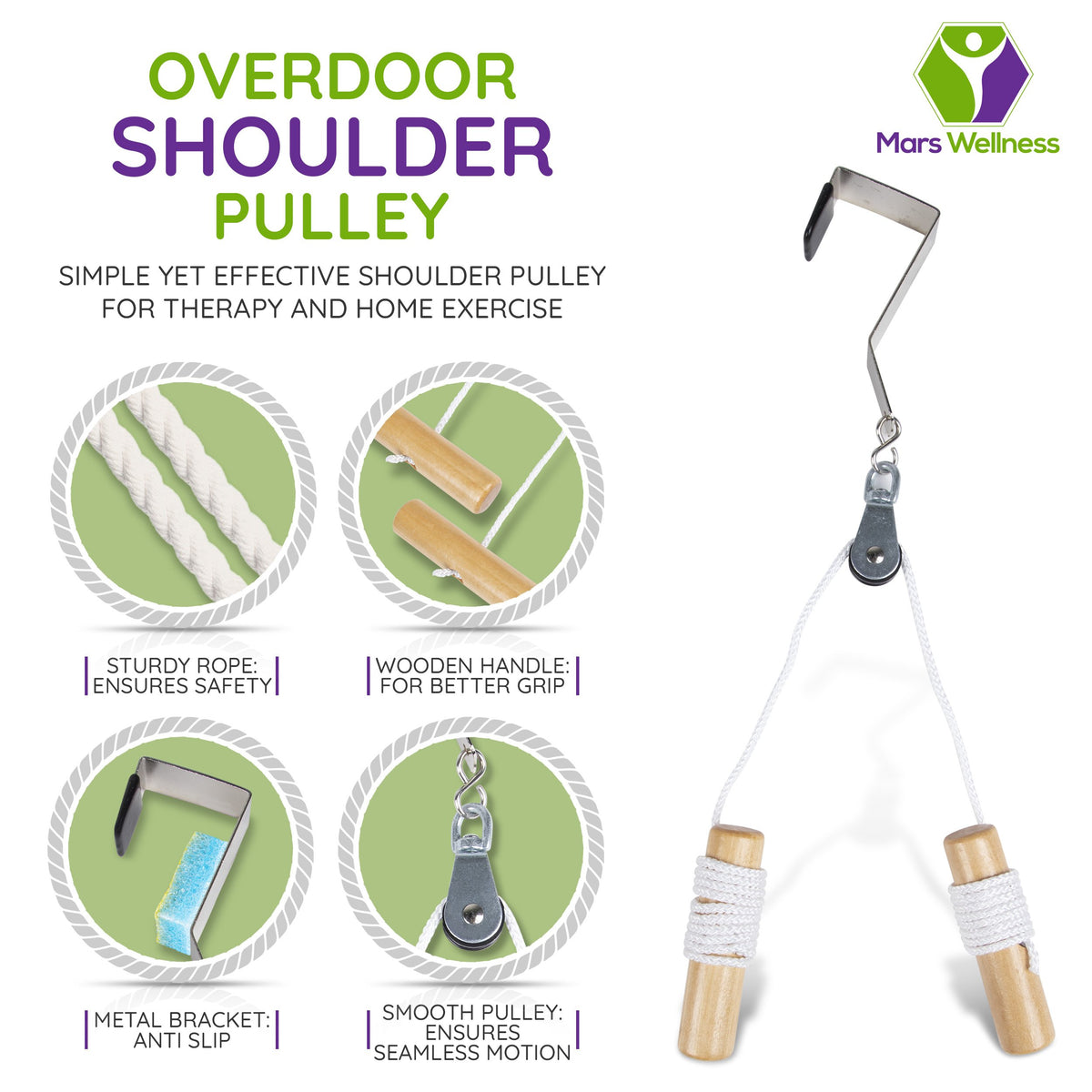 Premium Overhead Overdoor Wooden Handles Shoulder Therapy Exercise Pulley System