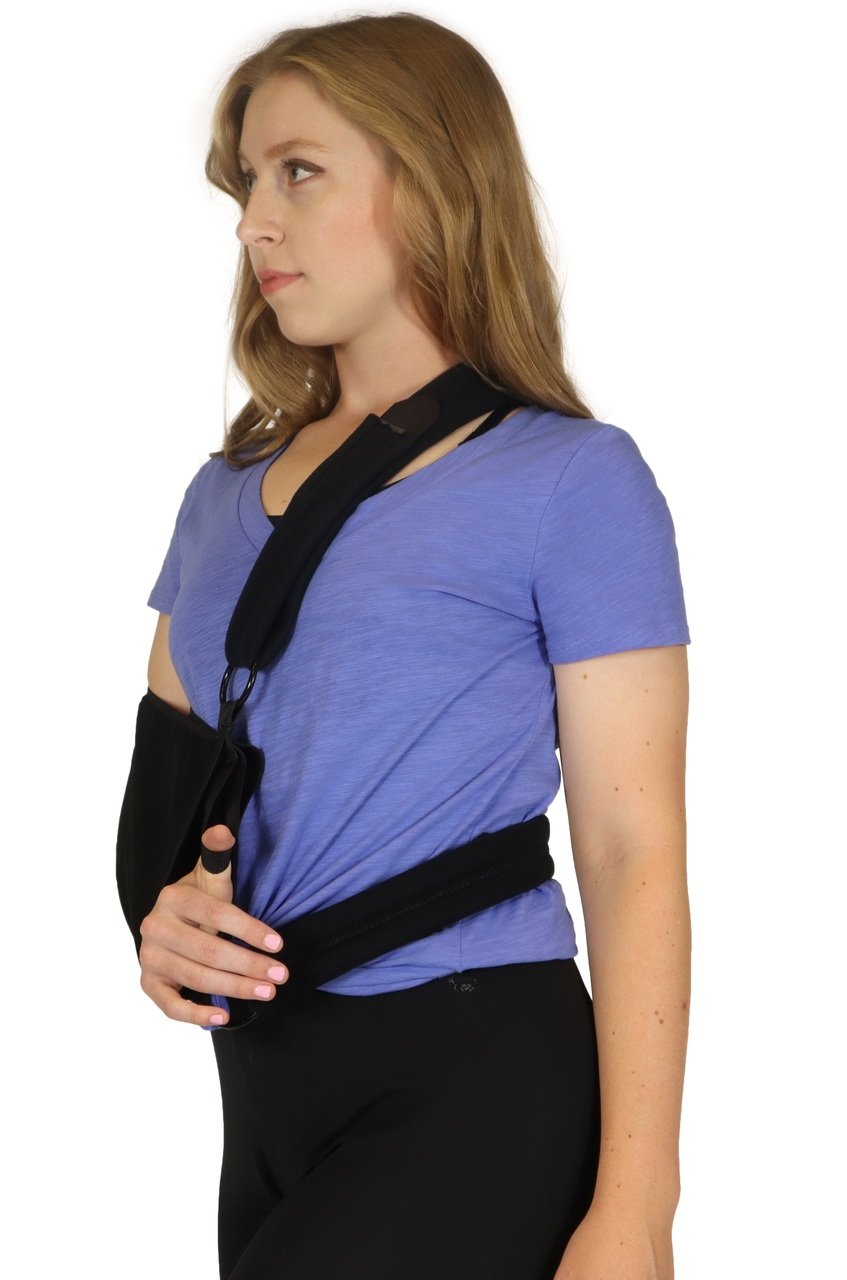 Universal Rotator Cuff Sling Shoulder Immobilizer - Ergonomic and Adjustable - with Waist Strap