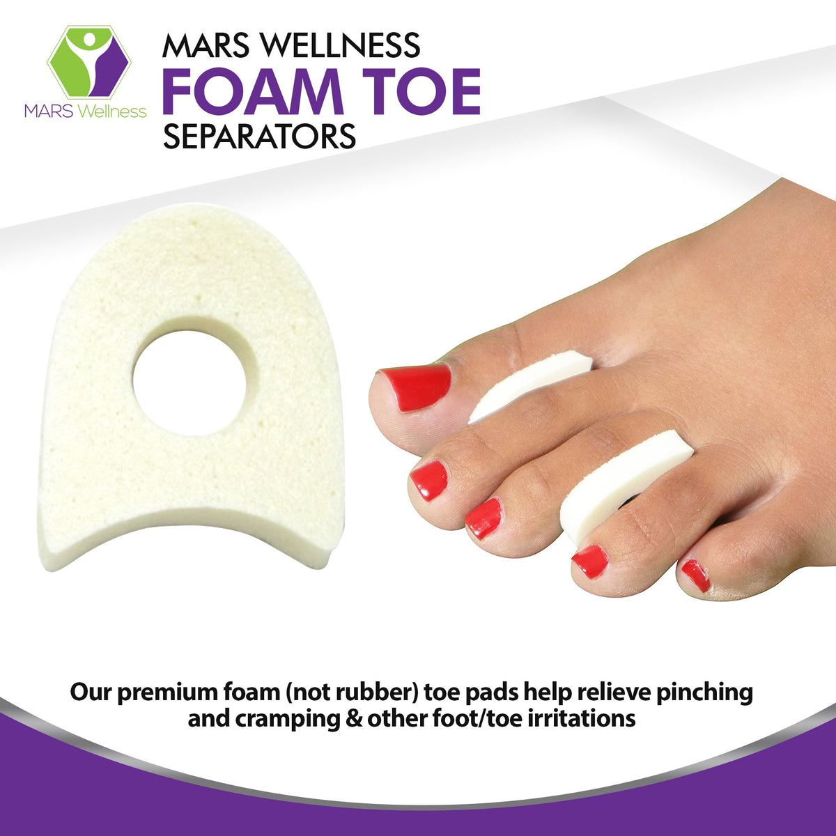 Premium Foam Toe Separators - Toe Spacers for Corn, Blisters, and Hammer Toe Relief - 1/4 Inch