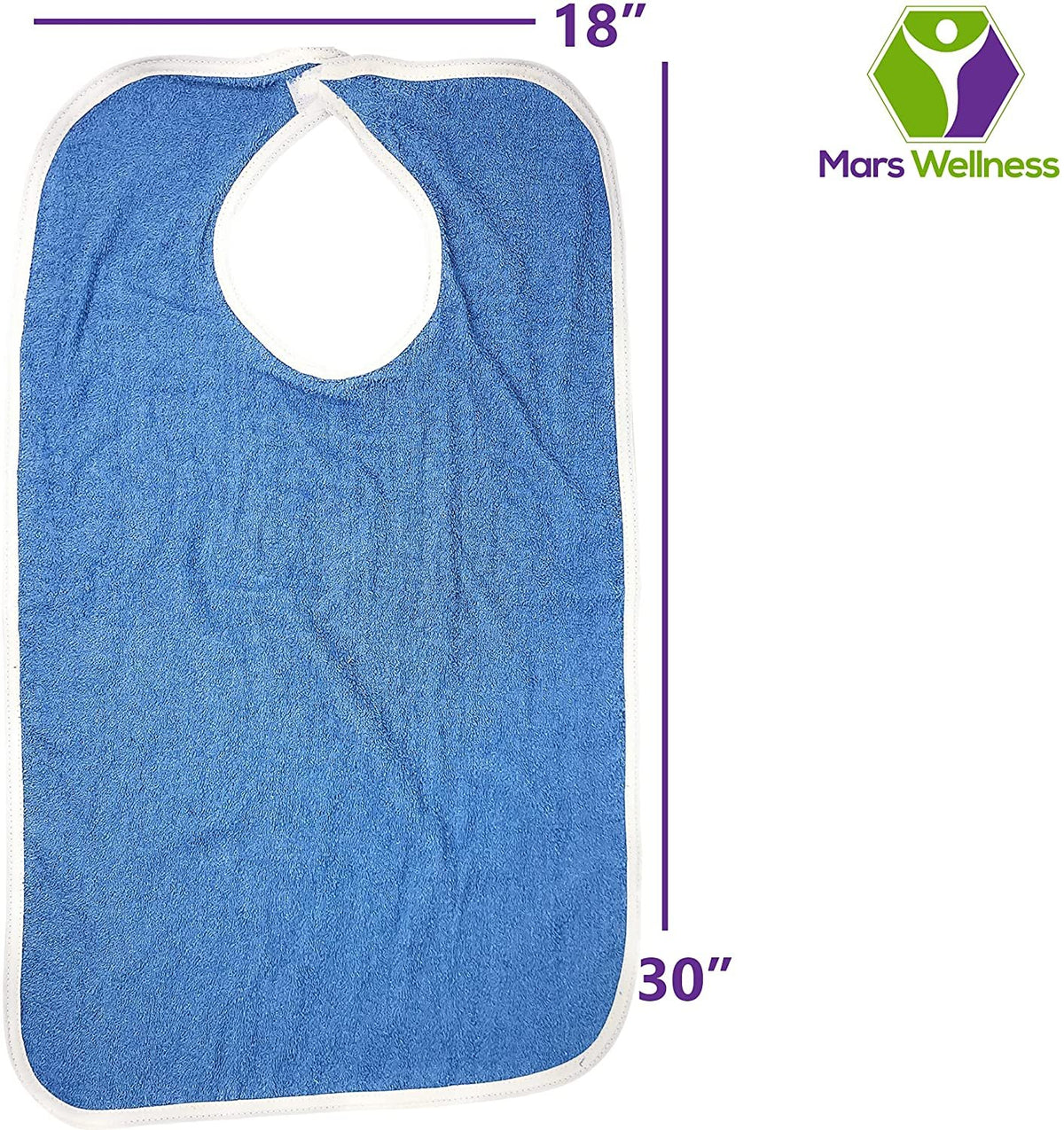 Mars Wellness Terry Adult Bibs 3 Pack - Large 18X30 Terry Cloth Bib for Adults - Elderly, Seniors, Disabled, Blue Clothing Protector for Men or Women