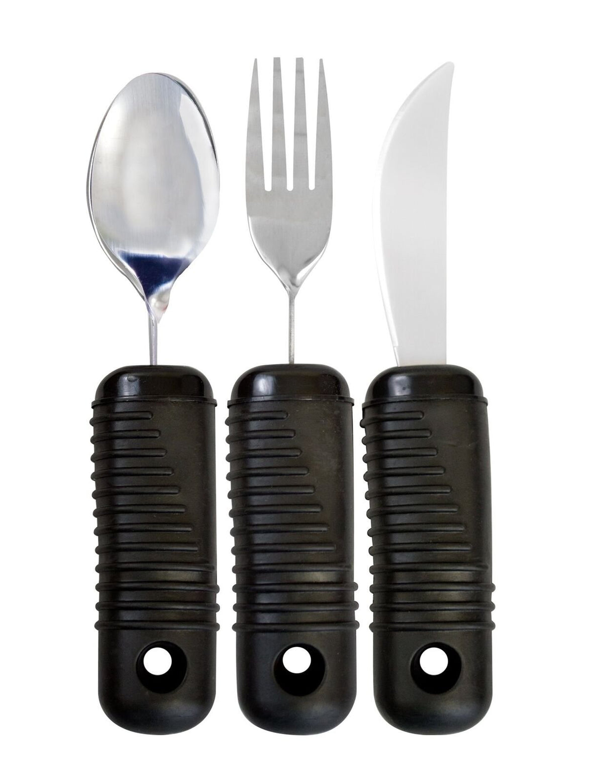 3 Piece Super Easy Grip Flatware Set - Bendable Built Up Fork, Knife, and Spoon