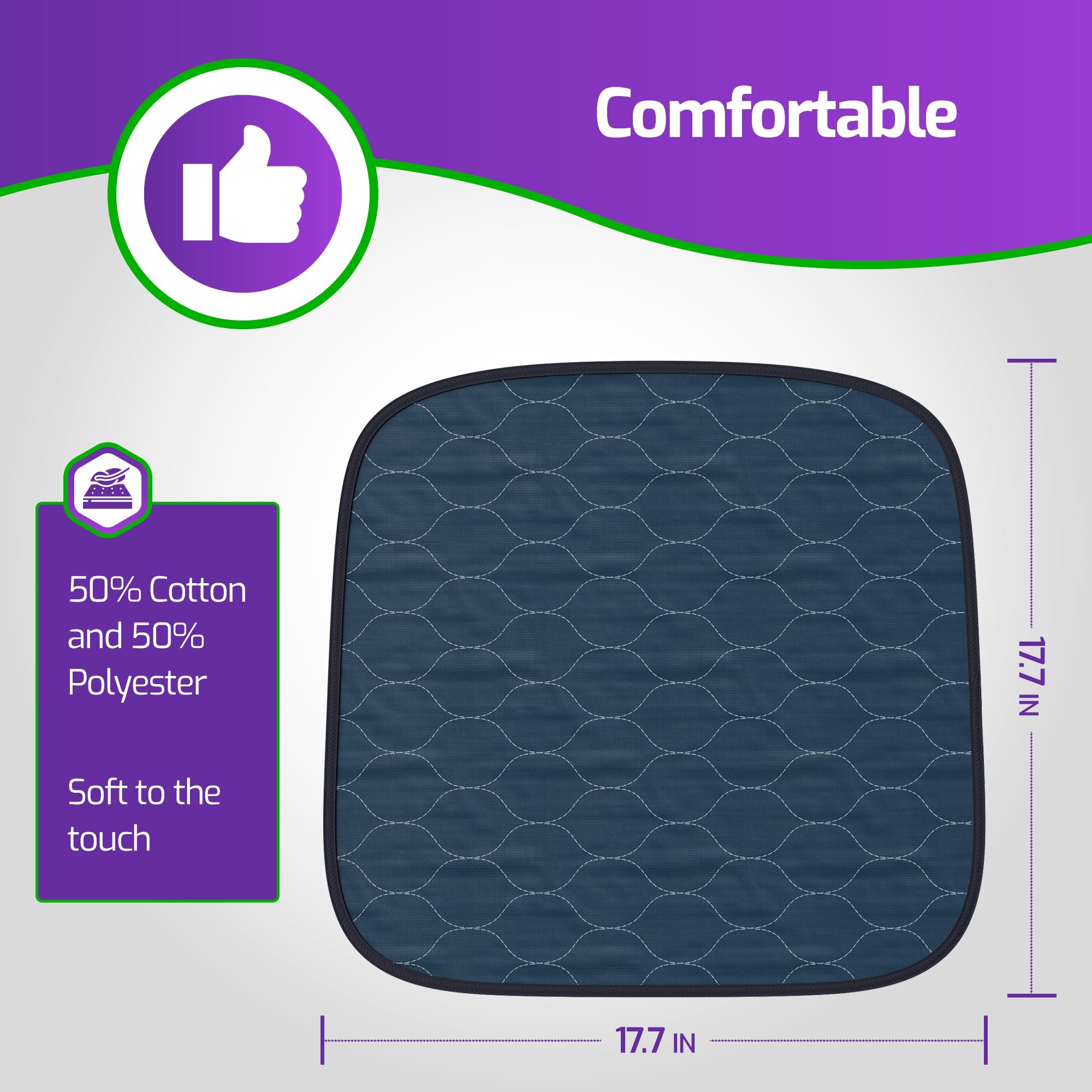 Waterproof Seat Protector (17.7 x 17.7)” - Blue Absorbent Seat Covers - Protector Pads for Chairs & Sofa - Reusable Chair Pad Protectors - Incontinence Pads Washable for Kids, Pets, Adults, & Seniors