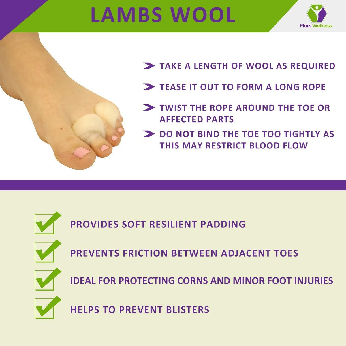 Lambs Wool for Feet Super Soft Cushioning and Toe Separator - 3/8 oz