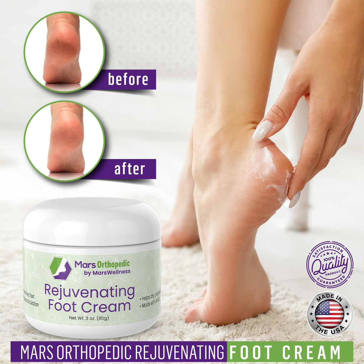 Mars Orthopedic Rejuvenating Foot Cream for Dry Cracked Feet, Diabetic & Soreness – Natural Fast Acting Moisturizing Feet Repair Cream for Pain, Itchiness & Neuropathy – Made in the USA – 3 Ounces