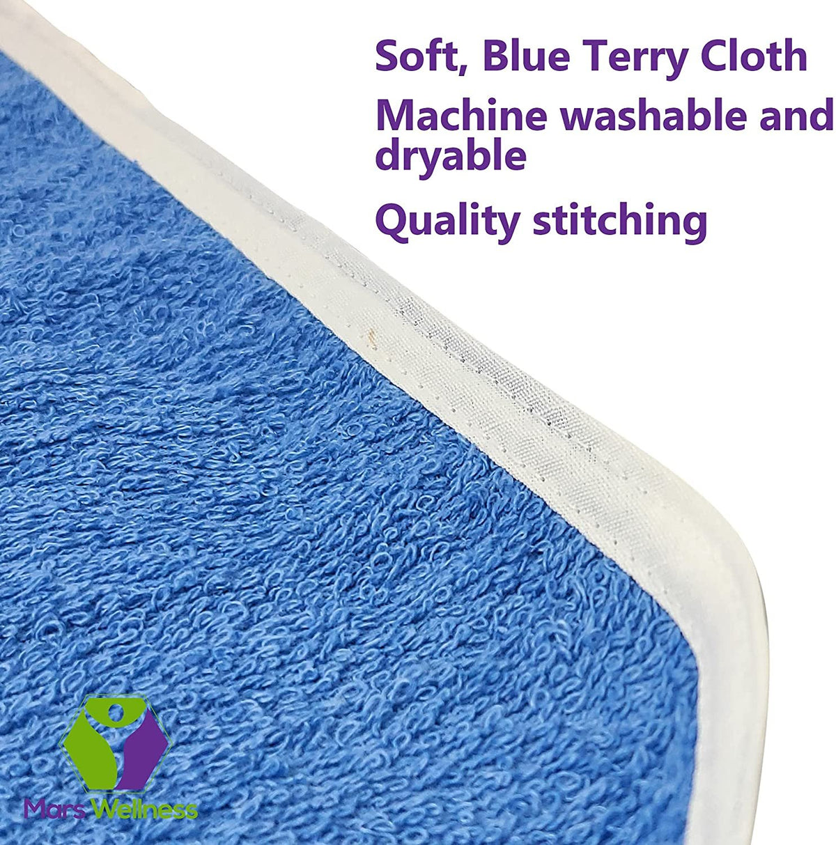 Mars Wellness Terry Adult Bibs 3 Pack - Large 18X30 Terry Cloth Bib for Adults - Elderly, Seniors, Disabled, Blue Clothing Protector for Men or Women