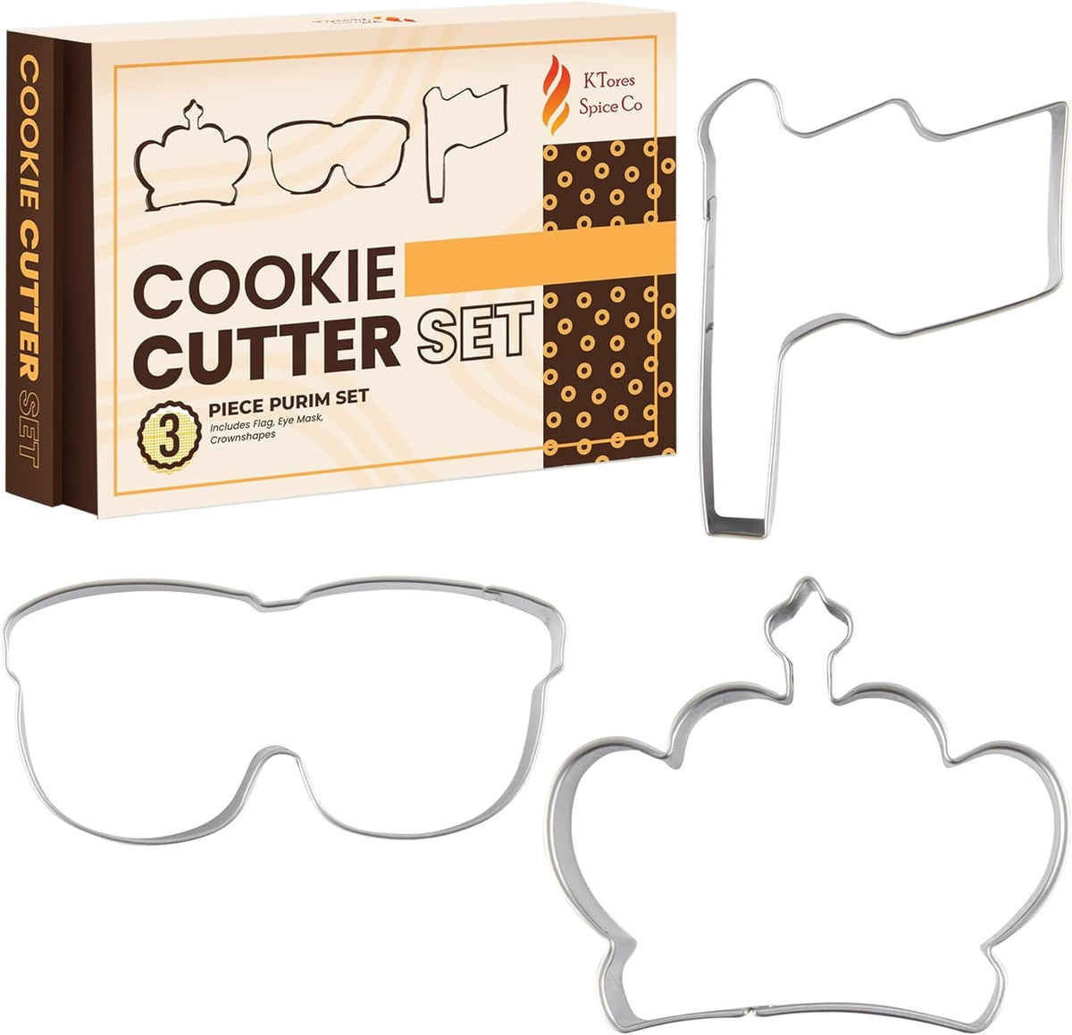 K'Tores Spice Co - Hebrew Jewish Cookie Cutters, Convenient Box - Food Safe Stainless Steel - Purim, Hanukkah and more