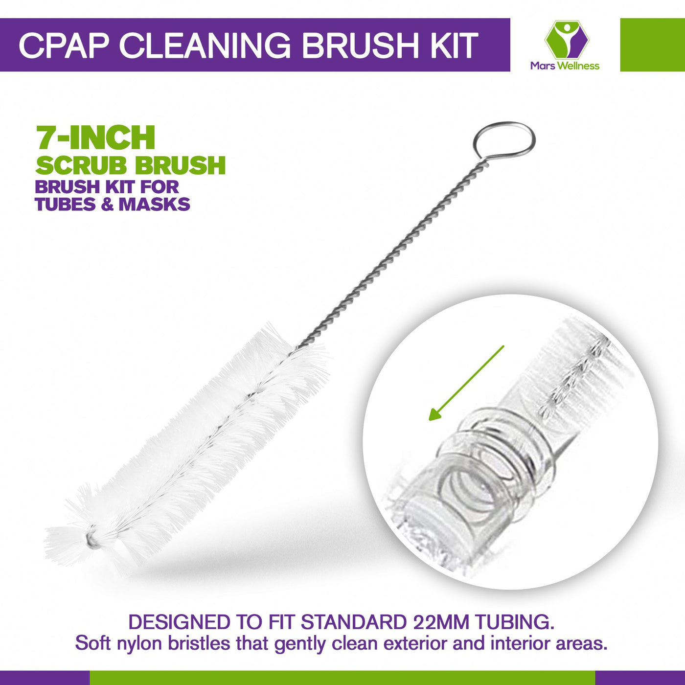 CPAP Tube Cleaning Brush - Flexible Stainless (6 Feet) Plus Handy Brush (10  Inches) fits Standard 22mm Diameter Tubing