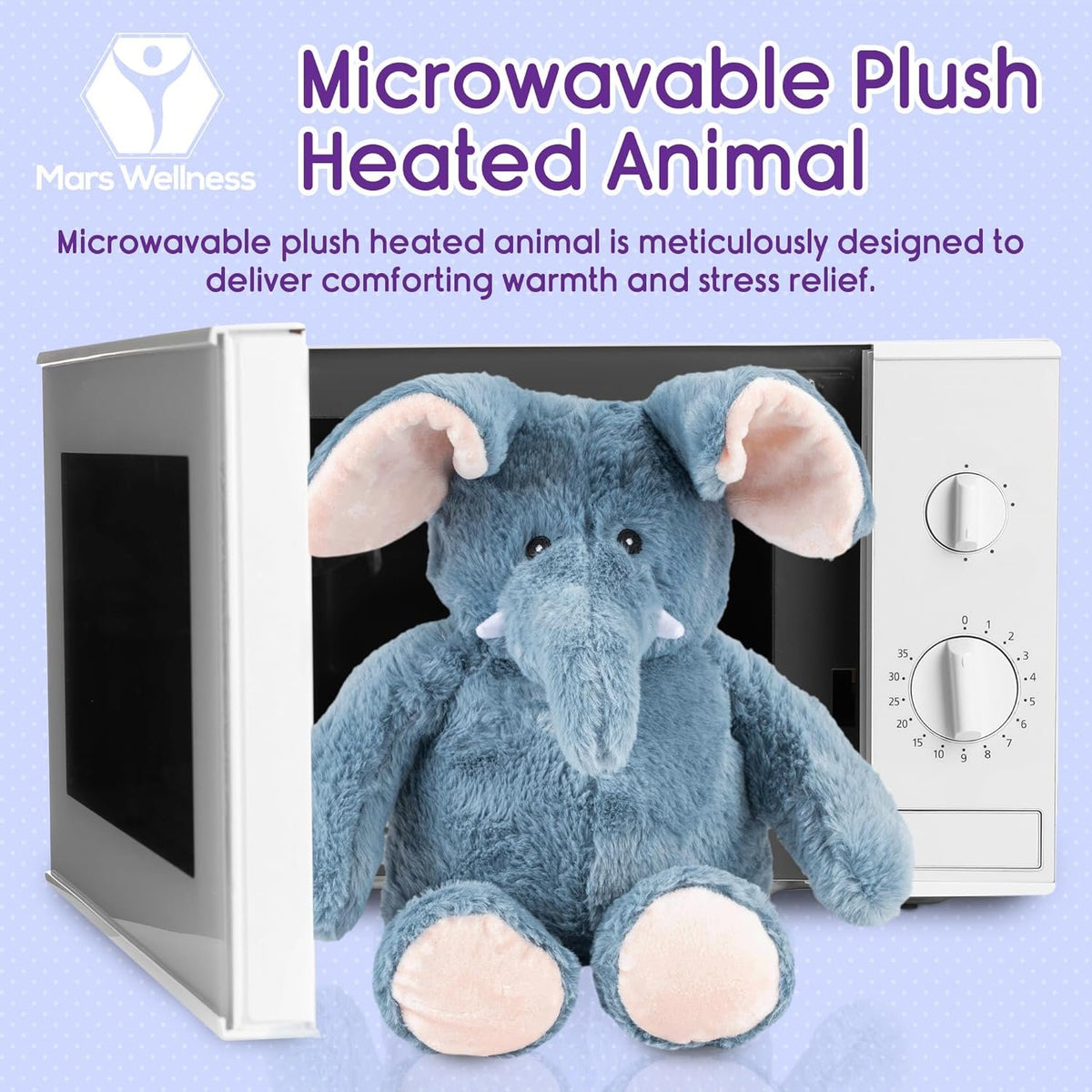 Lavender Scented Microwavable Plush Elephant - Heated Stuffed Animals - Hot or Cold Therapy, Bedtime Buddy, Travel Companion, Anxiety and Colic Relief - Elephant