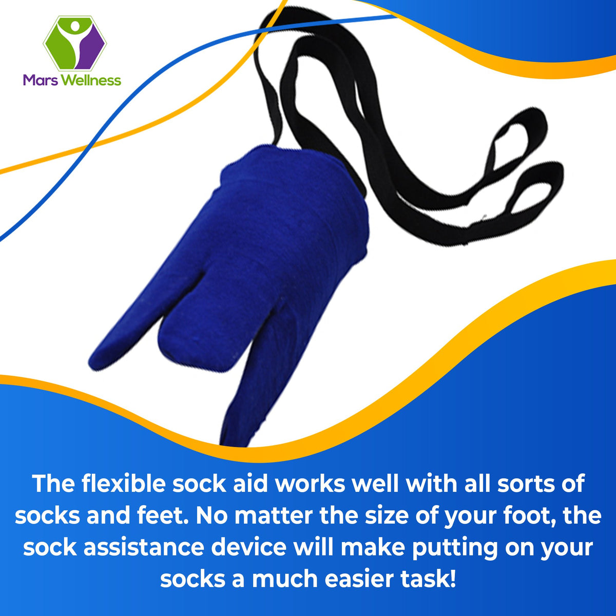Mars Wellness Flexible Sock Aid - Sock Helper for Seniors, Surgery and Pregnancy, Easy to Use Comfortable Sock Put On Helper for All Sizes and All Sock Types