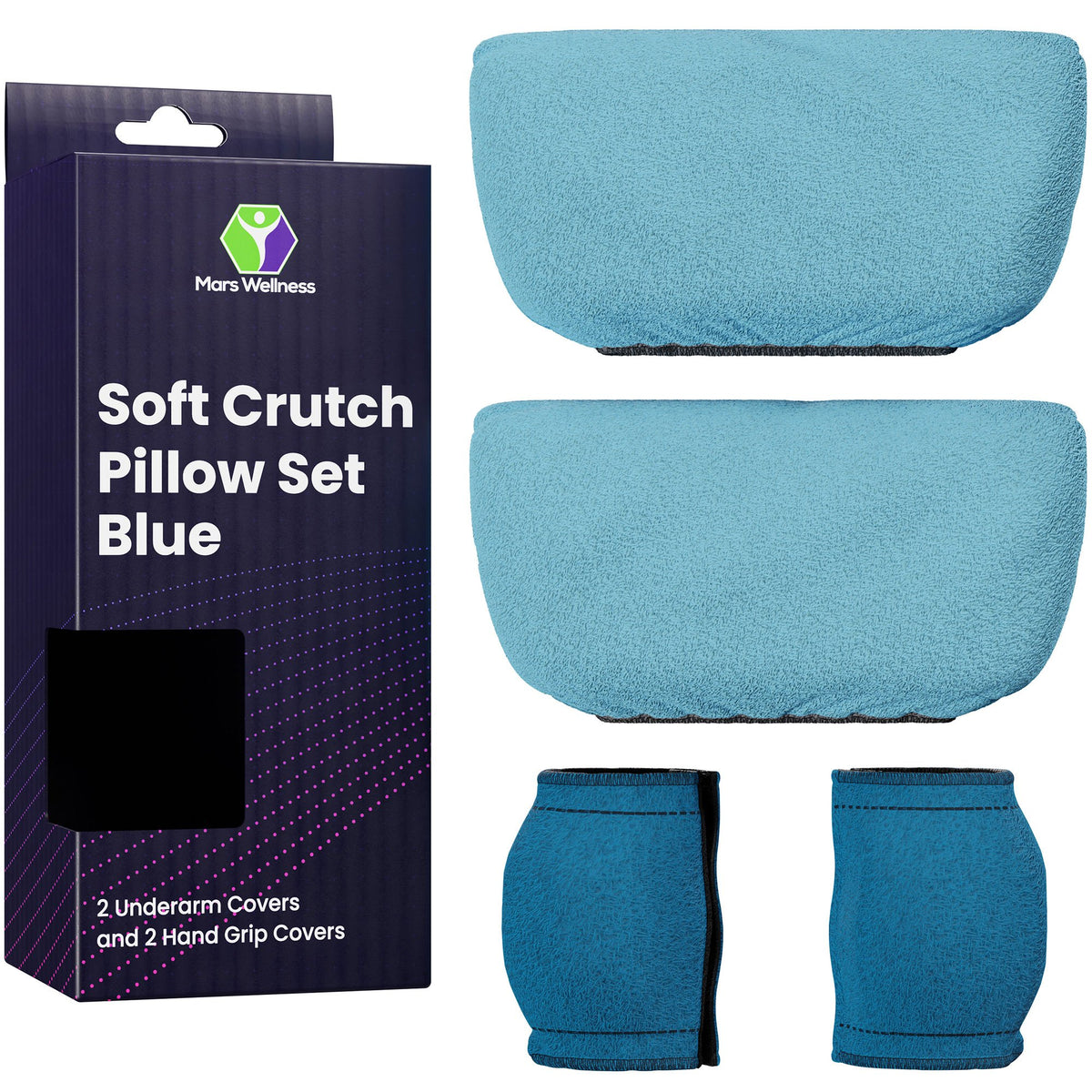 Crutch Pillows Set - Moisture Wicking Under Arm Crutches - Blue - Handle Pillow Covers for Hand Grips - Crutch Pads Fits Standard Crutches - Machine Washable & Latex Free Crutches for Adults, Youth