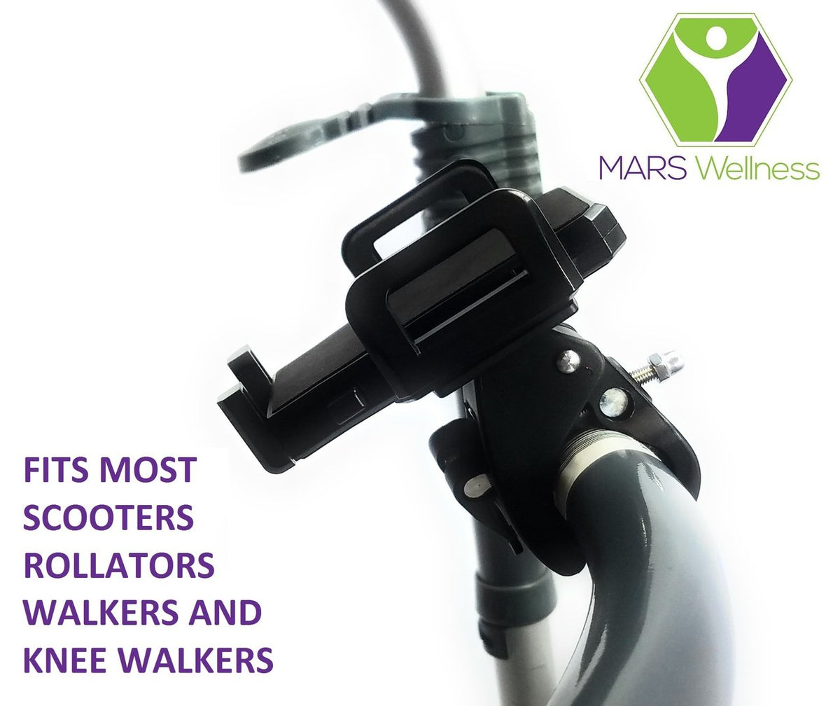Deluxe Adjustable Mobility Phone Mount for Wheelchairs, Rollators, Scooters, Bikes, Walkers and Baby Carriages - Mars Med Supply