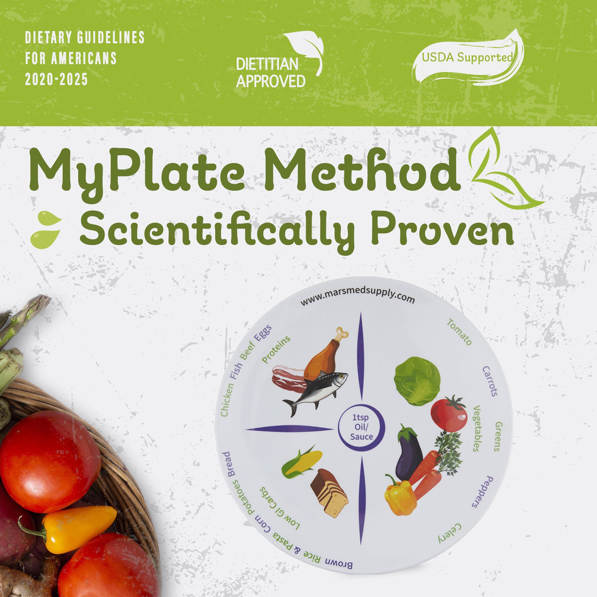 MARS WELLNESS 2 Pack 10" Portion Control Plate MyPlate Proven Method for Balanced Meal Building, Portion Control and Weight Loss Dinner Plates