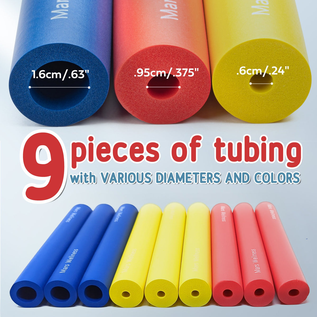 Foam Grip Tubing for Utensils - 9 PC 8" Handles - Closed Cell Foam Tube - Cut to Length - Adaptive Utensils Grip Tubing - Fits Most Utensils and pens