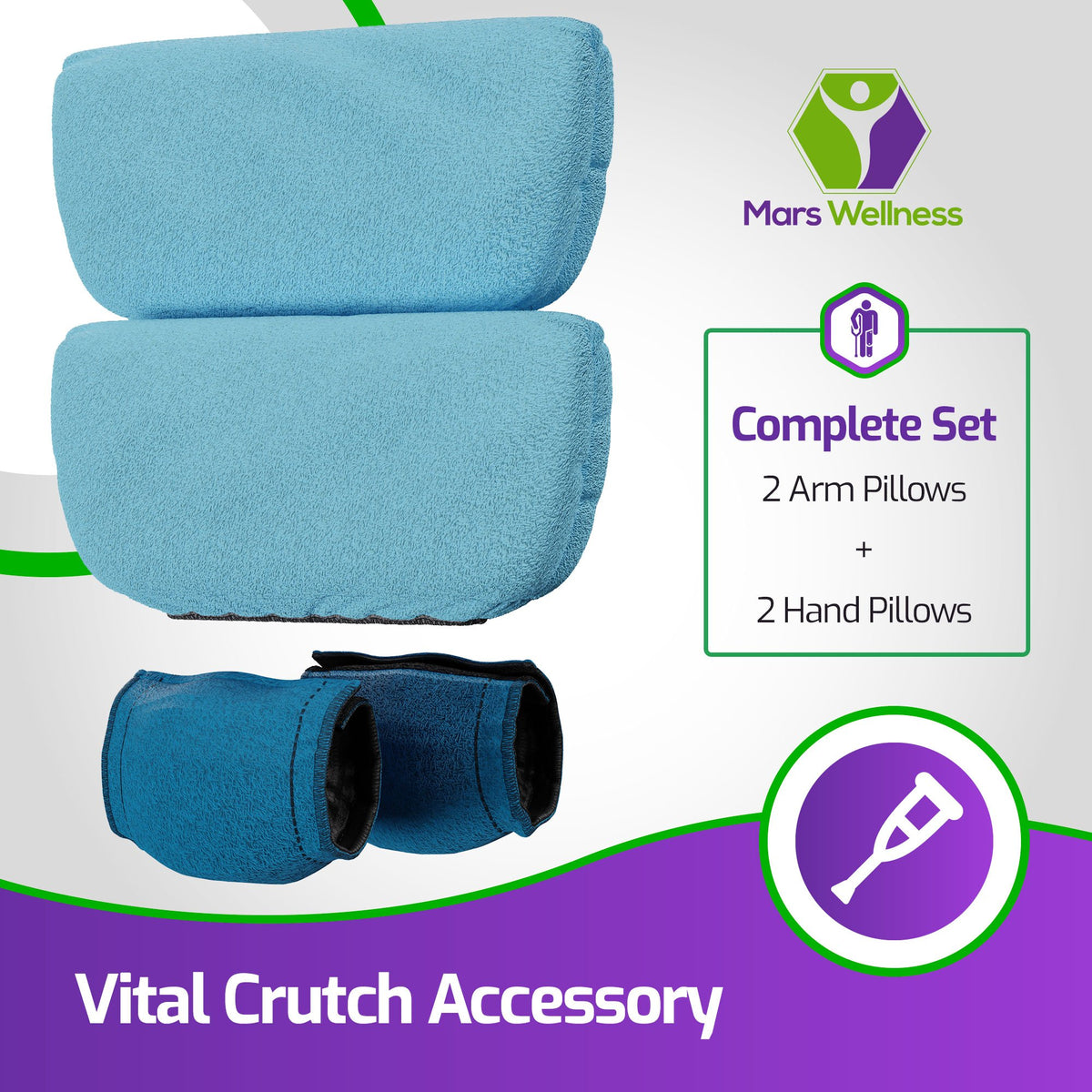 Crutch Pillows Set - Moisture Wicking Under Arm Crutches - Blue - Handle Pillow Covers for Hand Grips - Crutch Pads Fits Standard Crutches - Machine Washable & Latex Free Crutches for Adults, Youth