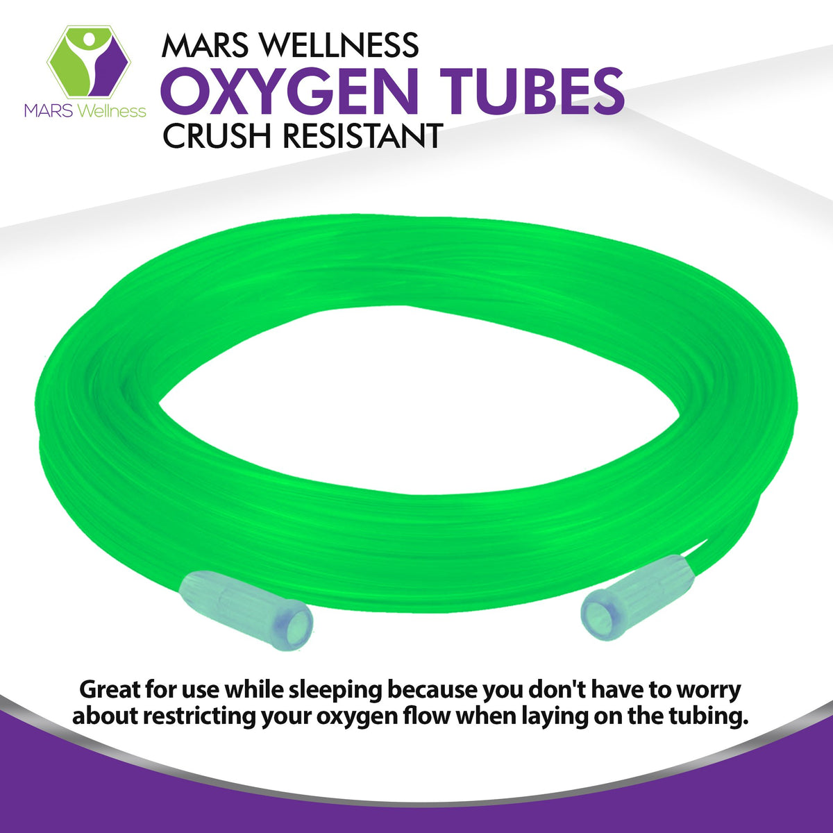 Mars Wellness Oxygen Tubing - Premium Green Crush Resistant Oxygen Tubes - 25 Foot