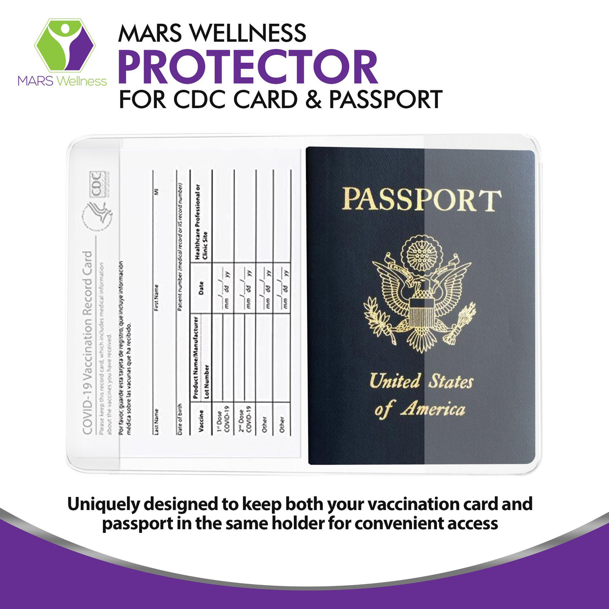CDC Vaccination Card Protector Passport Holder Combo, Immunization Record Vaccine Card Holder, 5-1/8” x 7-1/4” Inches - ID Card Name Tag Badge Holders, Clear Plastic Sleeve - 5 Pack - Mars Med Supply