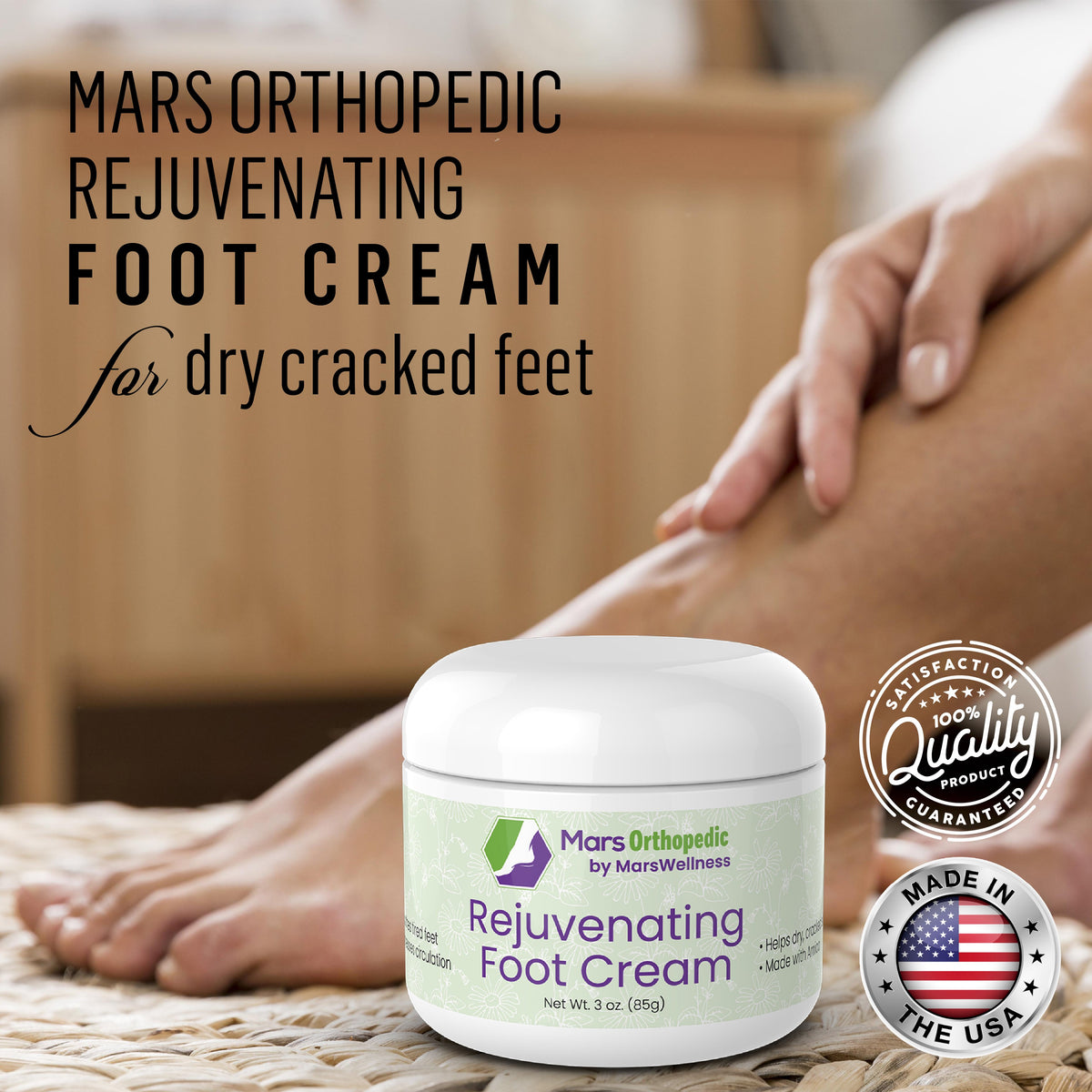Mars Orthopedic Rejuvenating Foot Cream for Dry Cracked Feet, Diabetic & Soreness – Natural Fast Acting Moisturizing Feet Repair Cream for Pain, Itchiness & Neuropathy – Made in the USA – 3 Ounces