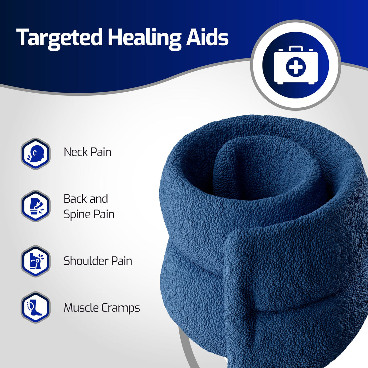 Hot or Cold Therapy Neck Wrap (17.7” x 5.5”) - Tourmaline Filling Neck Heating Pad - Blue Polyester Microwave Heating Pad for Neck and Shoulders - Spot Wash Heat and Cold Pad