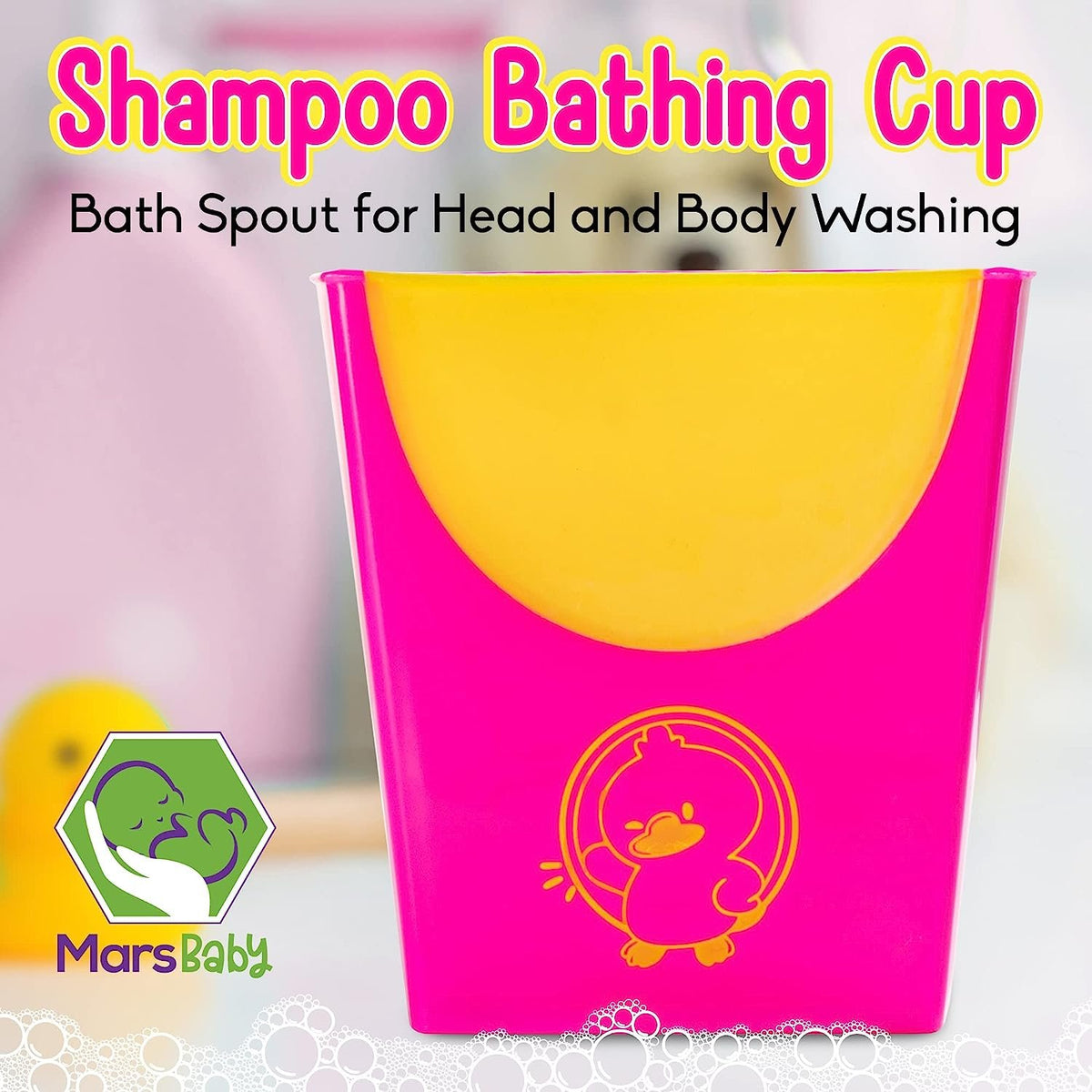 MARS BABY Shampoo Bathing Cup - Bath Spout for Head and Body Washing - Rinse Newborns and Infants Heads and Protect Eyes - No More Tears