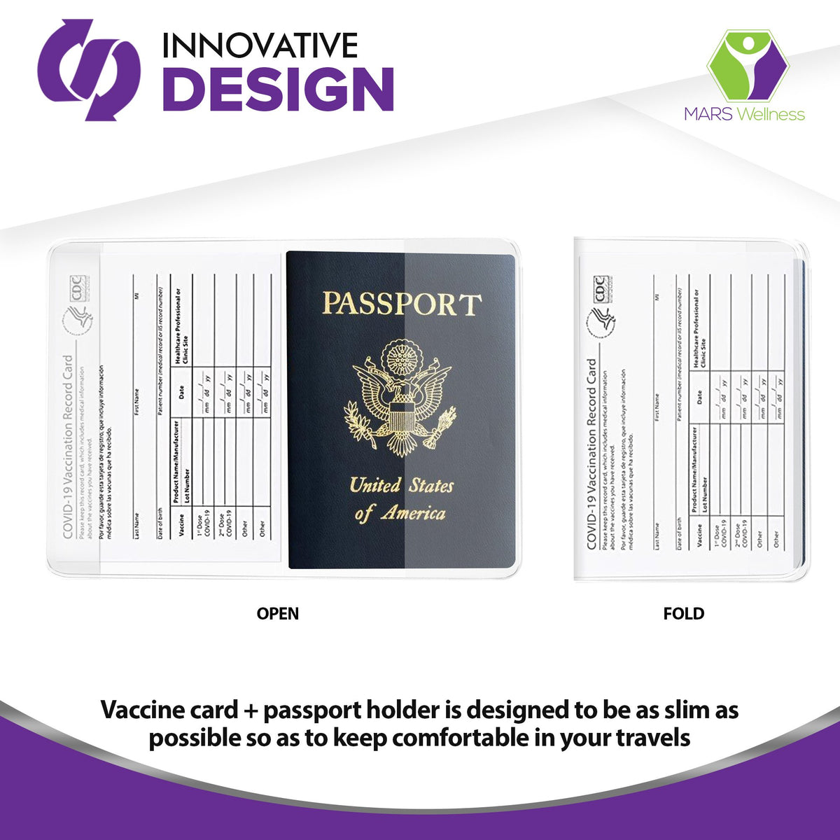 CDC Vaccination Card Protector Passport Holder Combo, Immunization Record Vaccine Card Holder, 5-1/8” x 7-1/4” Inches - ID Card Name Tag Badge Holders, Clear Plastic Sleeve - 5 Pack - Mars Med Supply