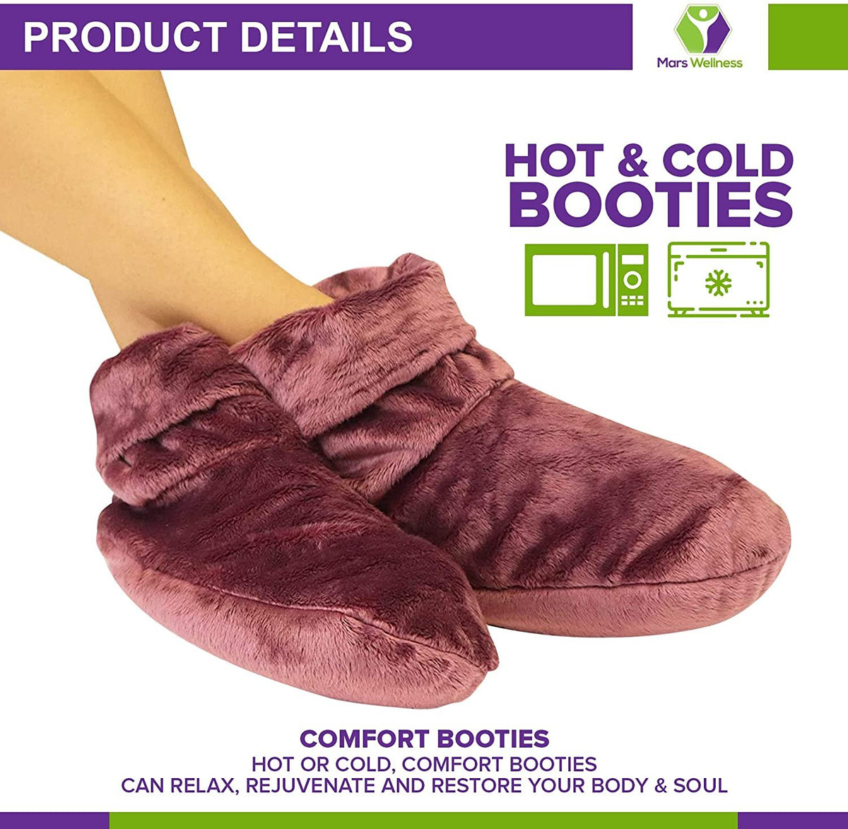 Heated Microwaveable Foot Booties - Herbal Hot/Cold Deep Penetrating Herbal Aromatherapy (Mauve) - Mars Med Supply