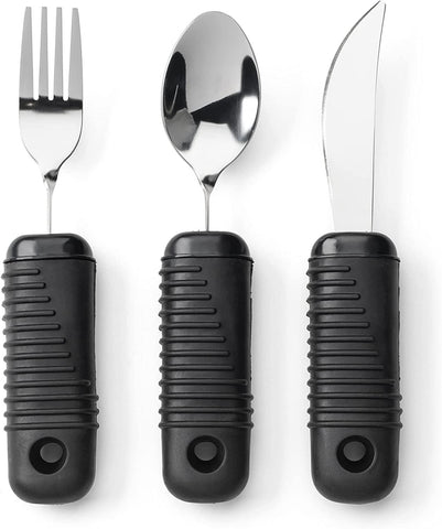 Mars Wellness Weighted Utensils Set - 3-Piece Heavy Duty, Stainless Steel Fork, Knife, and Spoon Adaptive Utensils Enhanced Stability While Eating for Elderly, Hand Tremors and Parkinson's Patients
