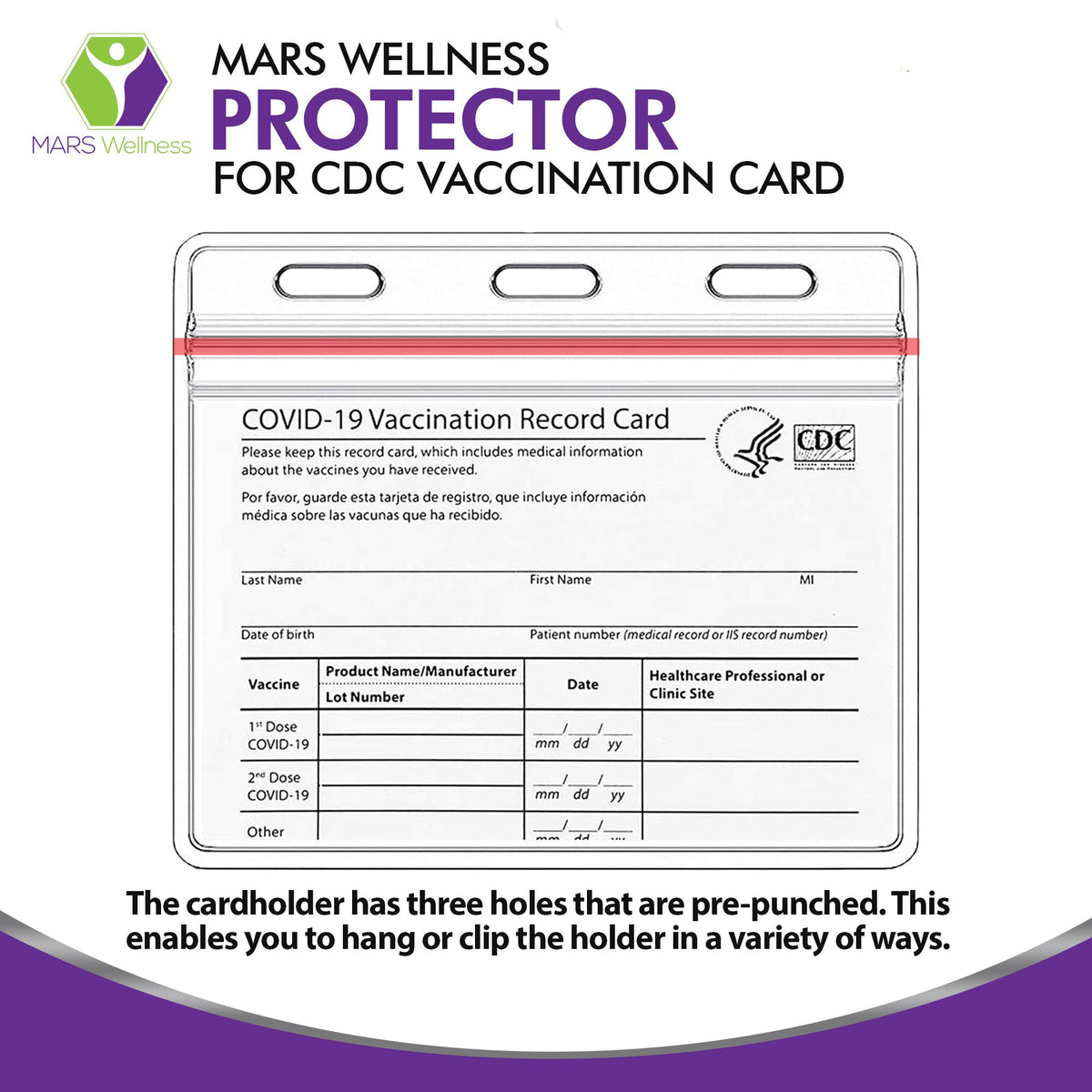 CDC Vaccination Card Protector, Immunization Record Vaccine Card Holder, 4 X 3 Inches Horizontal ID Card Name Tag Badge Holders, Clear Plastic Sleeve with Waterproof Resealable Zip Seal - 5 Pack - Mars Med Supply