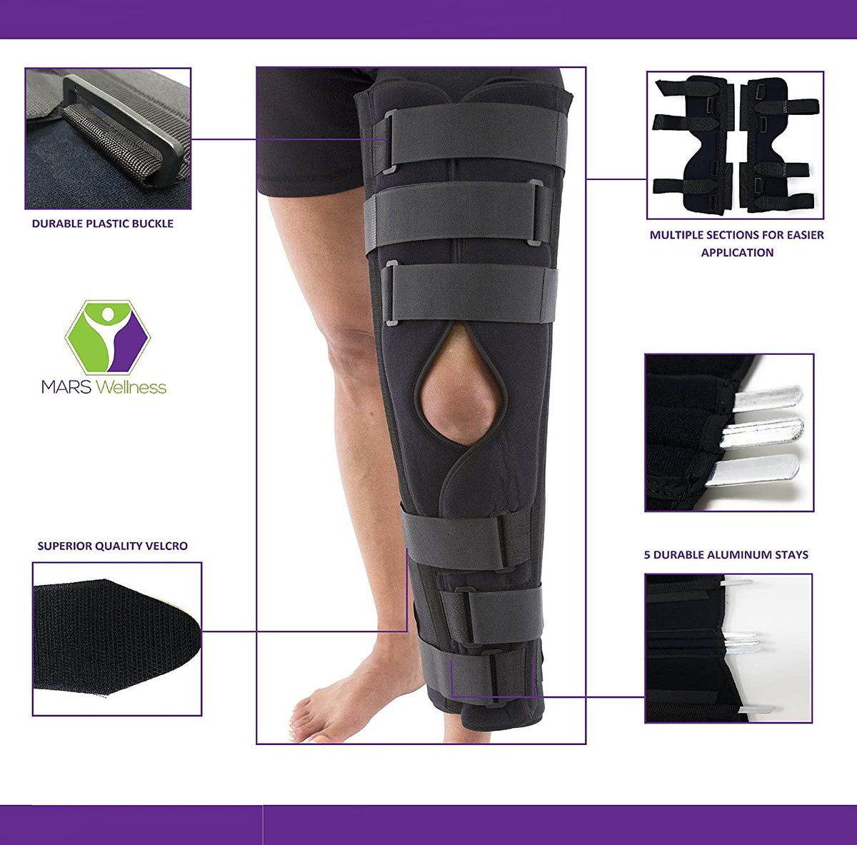 Tri-Panel Knee Immobilizer Brace - Rigid Support for Post Surgery - Universal