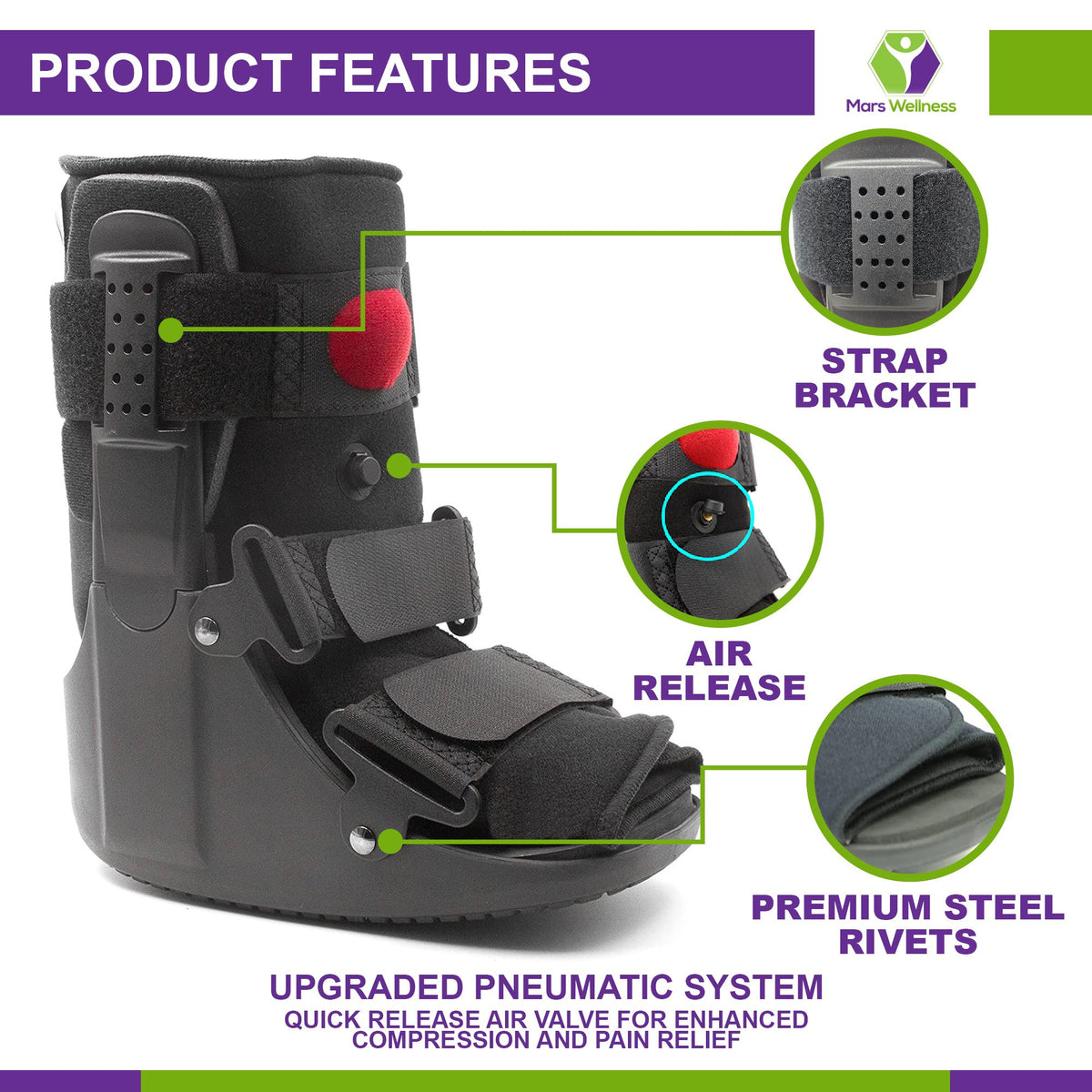 Mars Wellness Premium Short Air Cam Walker Fracture Ankle/Foot Stabilizer Boot