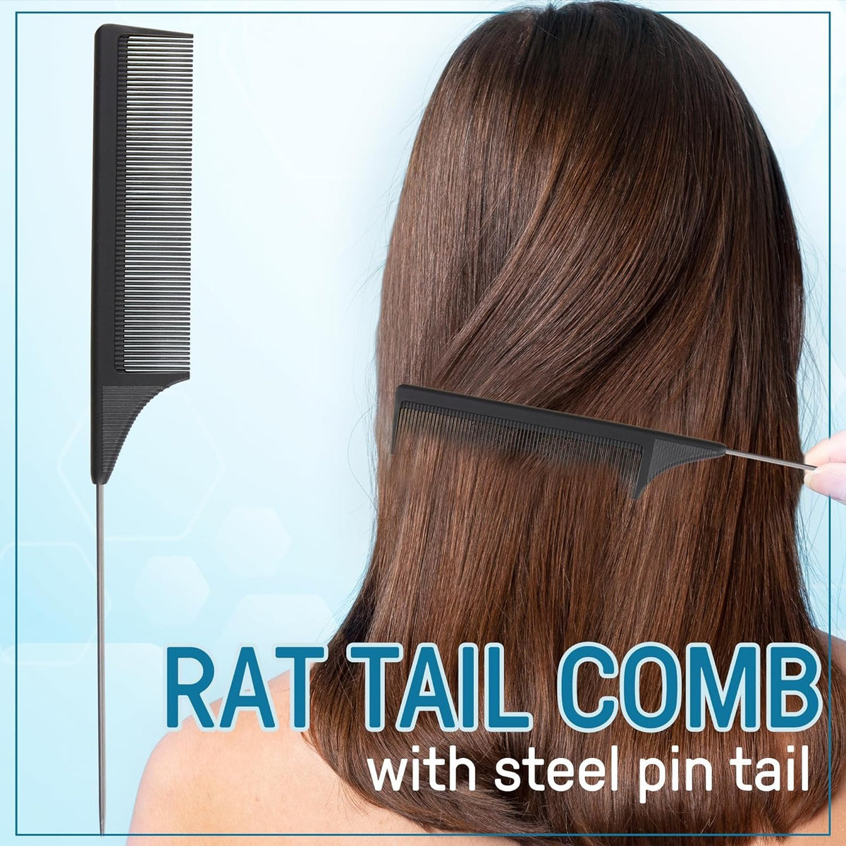 Carbon Fiber Rat Tail Combs - High Quality Carbon Fiber, Stainless Steel Pintail, Heat Resistant, Hair Comb Set for Braiding, Parting, and Styling, 9 Inches Long - Black