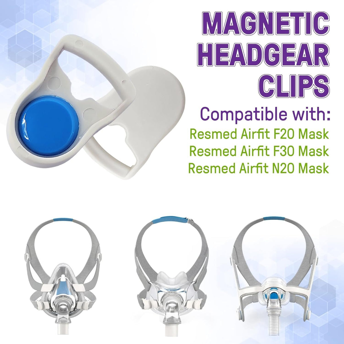 Mars Wellness Magnetic Headgear Clips - 4 Pack Quick Disconnect Clips Compatible with Airfit F20, CPAP Masks Full Face, Resmed Airfit F20, F30, N20 Mask - Ideal for CPAP Machine Users