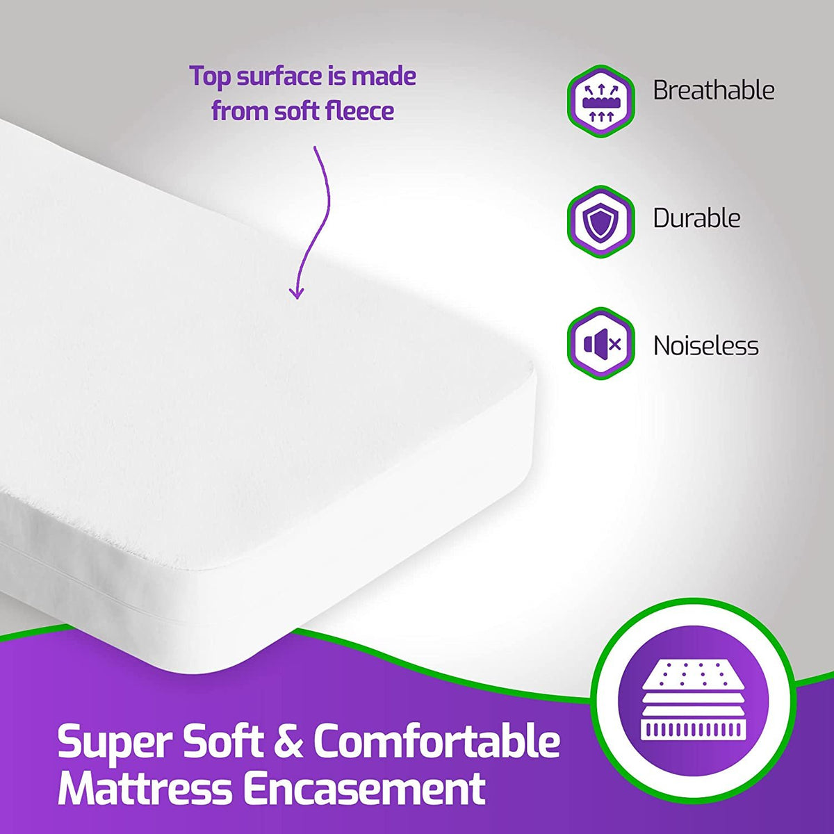 Cotton Mattress Encasement - Ultimate Waterproof Protection and Zippered Closure - Cotton and Vinyl Waterproof Bed Bug Mattress Protector