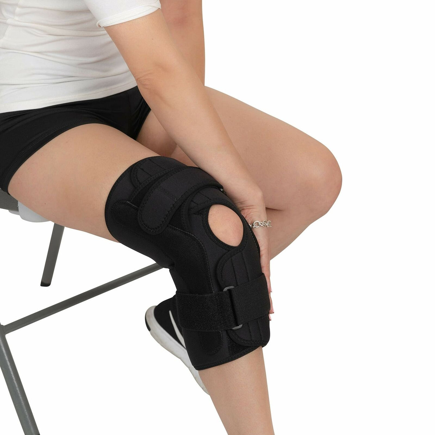 Wrap Around Hinged Knee Brace | Neoprene Open Patella Support with  Adjustable Straps for Women & Men