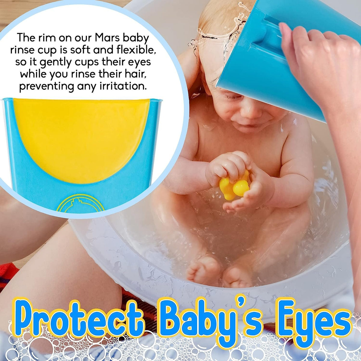 MARS BABY Shampoo Bathing Cup - Bath Spout for Head and Body Washing - Rinse Newborns and Infants Heads and Protect Eyes - No More Tears