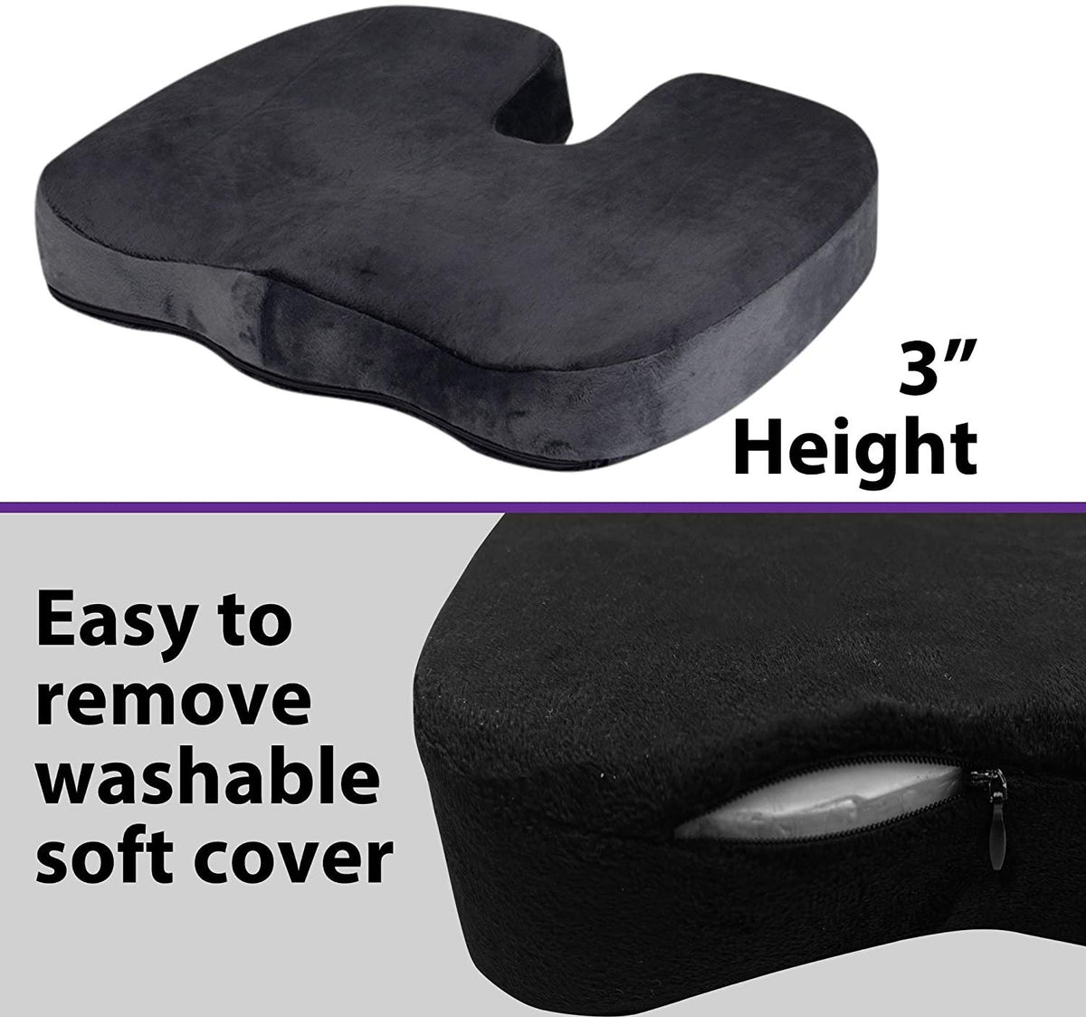 Mars Wellness Orthopedic Gel Memory Foam Coccyx Seat Cushion - Sciatica, Back Pain Relief, and Tailbone Pain - Soft Removable Cover - Mars Med Supply