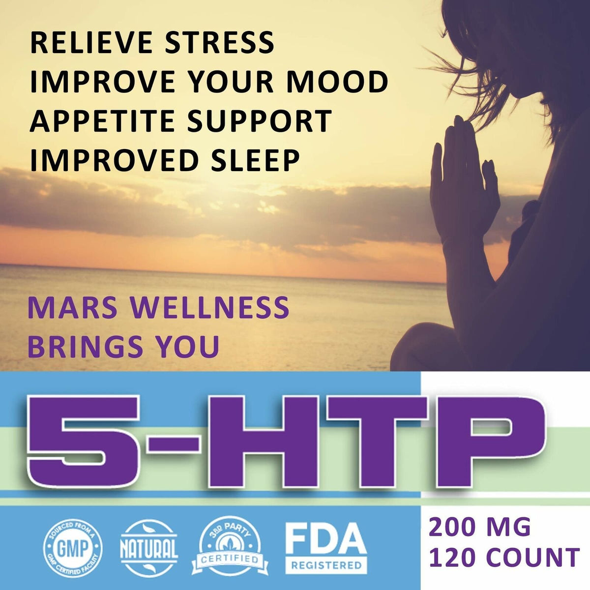 5-HTP 200 mg Supplement - 120 Capsules Per Bottle - Mood Booster - Sleep Aid - Hydroxytryptophan - Serotonin Boost - Mars Med Supply