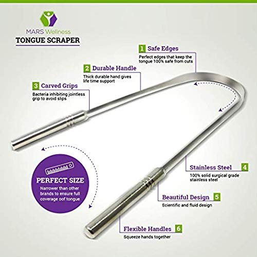 Premium Stainless Steel Tongue Scraper Cleaner - Breath Freshener (2 Pack) - Mars Med Supply
