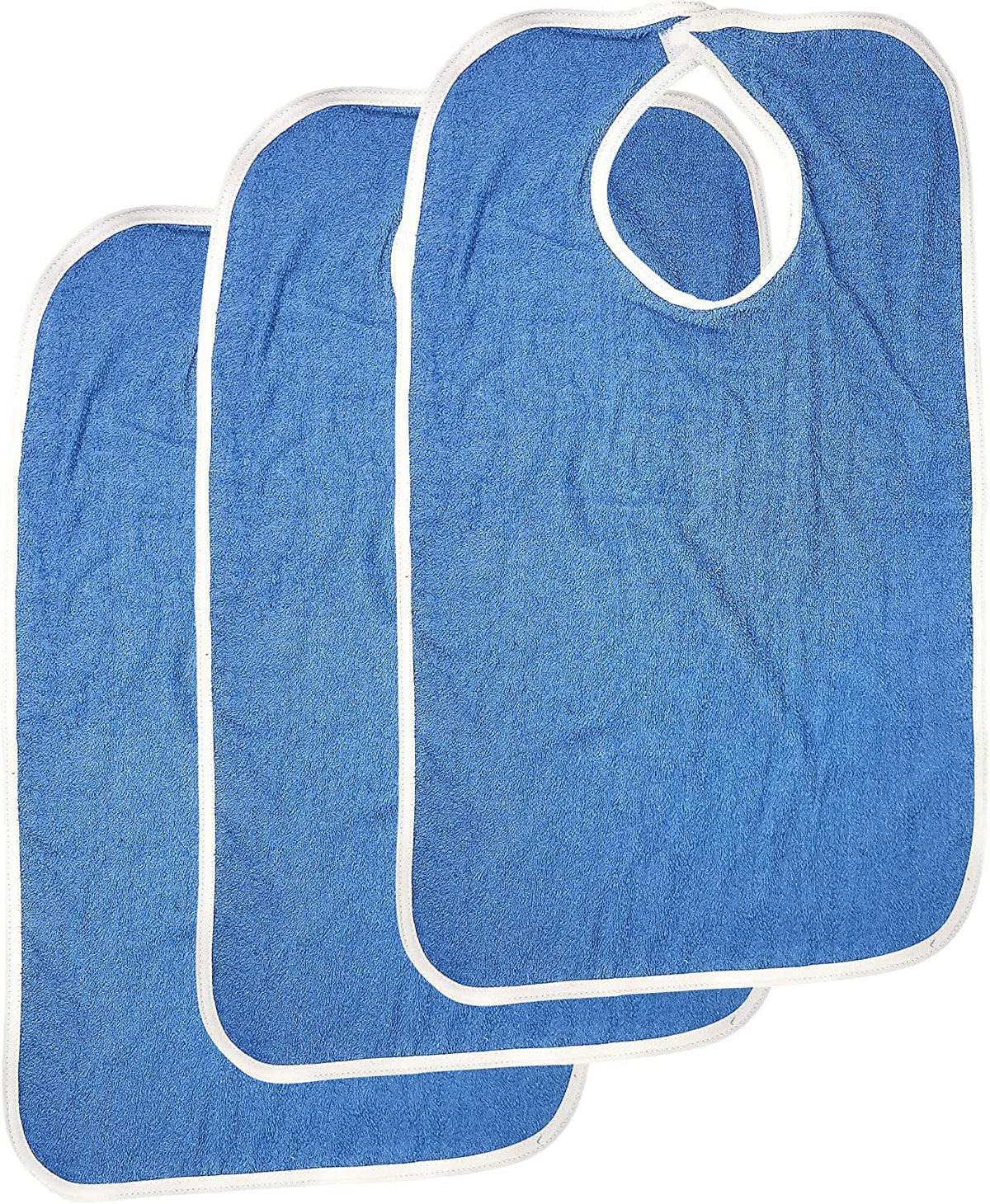 Mars Wellness Terry Adult Bibs 3 Pack - Large 18X30 Terry Cloth Bib for Adults - Elderly, Seniors, Disabled, Blue Clothing Protector for Men or Women - Mars Med Supply
