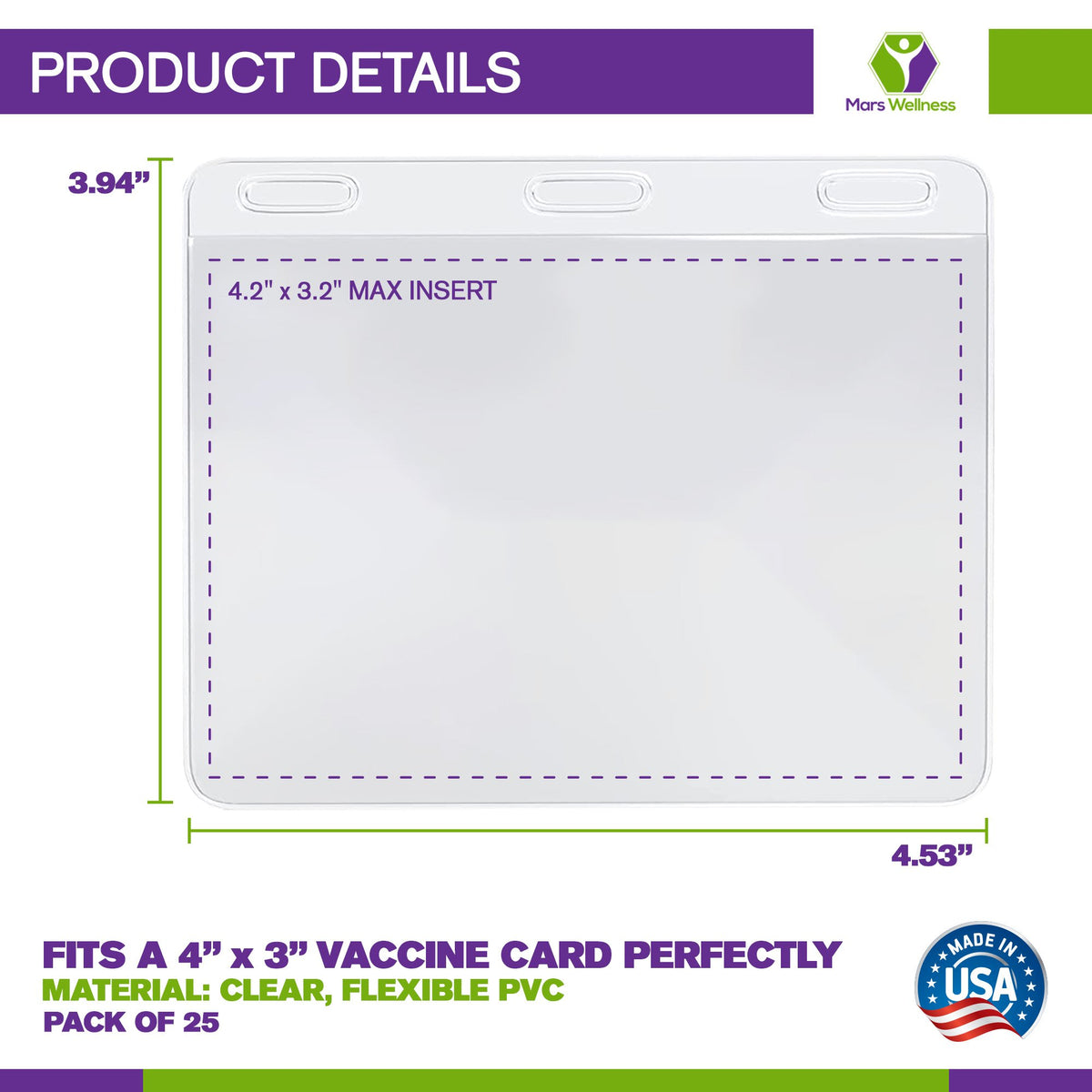 25 Pack Vaccine Card Holder, CDC Vaccination Card Protector, 4 X 3 Inches Immunization Vaccinate Record Cards Plastic Holder, Transparent ID Card Holders for Badge Record ID Name Tag, Made in USA - Mars Med Supply
