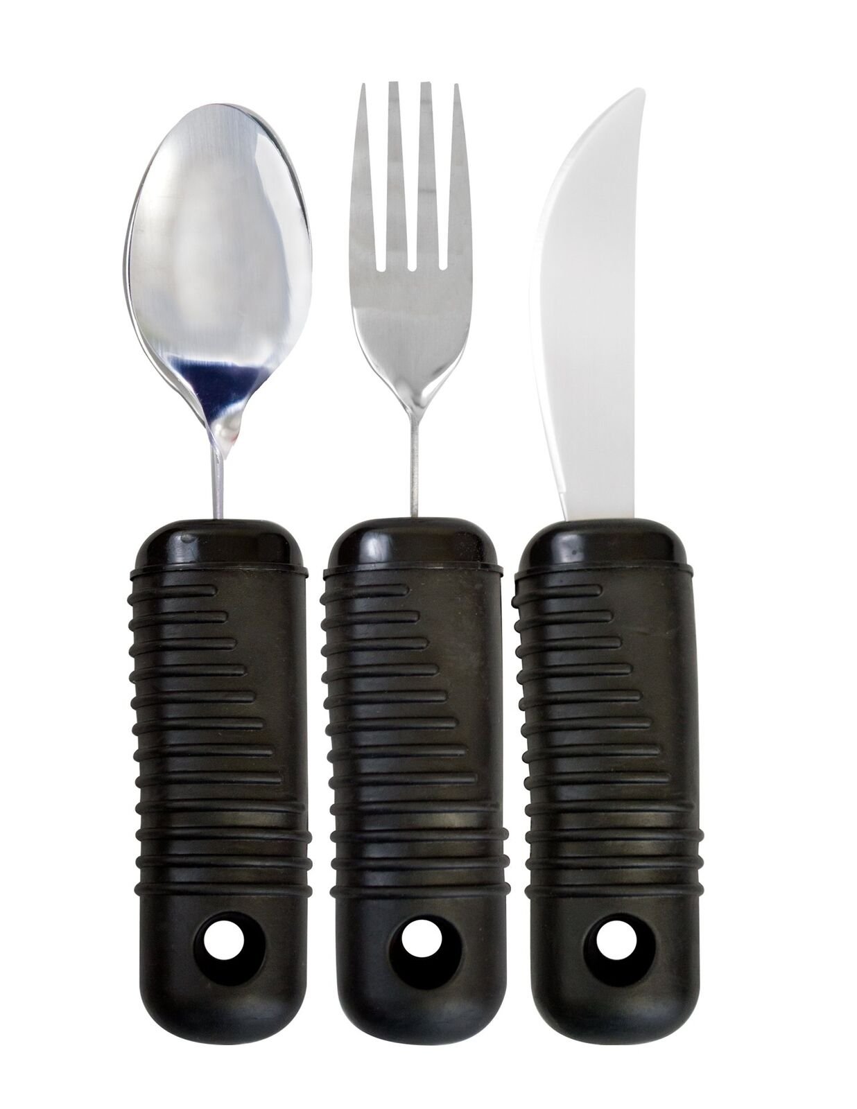 Set of 5 Colored Adaptive Utensils - Stainless Steel Knife, Rocker Knife,  Fork, Soup Spoon, Dinner Spoon