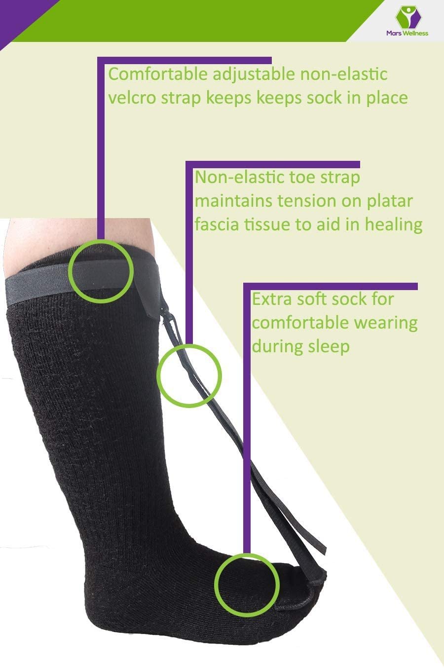 Plantar Fasciitis Stretch Night Sock - for Pain Relief from Plantar Fasciitis and Achilles Tendonitis - Black - XS - Mars Med Supply