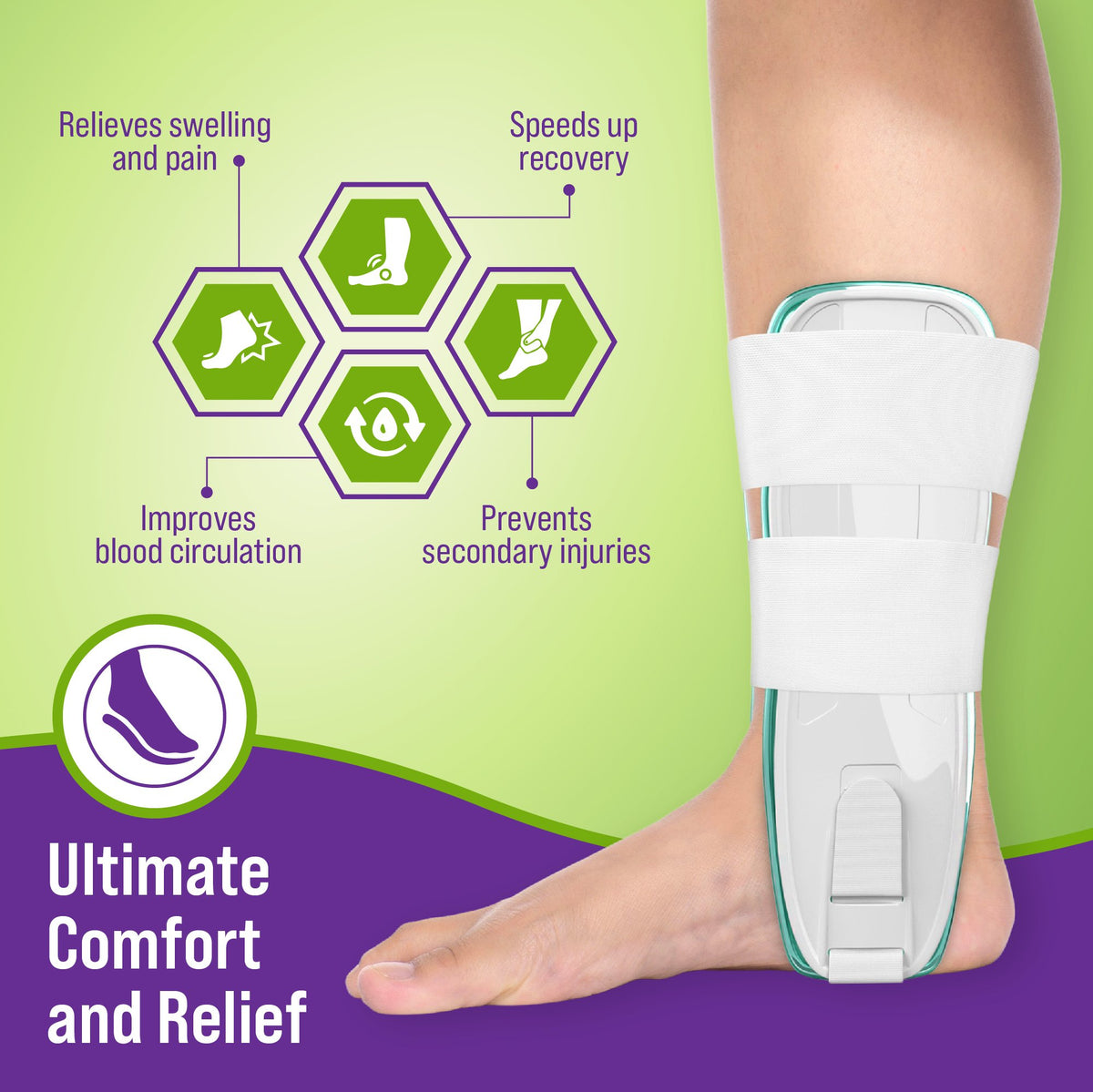 Premium Air Stirrup Ankle Brace Stabilizer with Air & Gel Cold Therapy - One Size Fits All